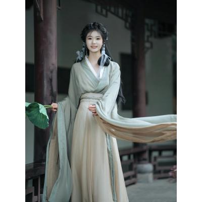魏晋南北朝汉服女成人夏季薄款超仙交领清冷感古风古装一片式襦裙