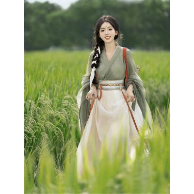 种田文汉服成人女仙气绿色清冷古装魏晋田园风古风连衣裙2024新款