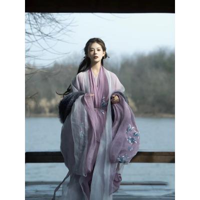 紫色战国袍古装成人小个子汉服女2024新款魏晋清冷系仙气直裾襦裙
