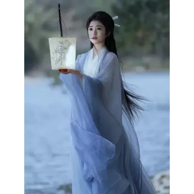 蓝色汉服女秋季魏晋制南北朝古装清冷感绝美上班穿襦裙超仙气飘逸