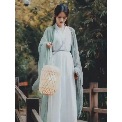 汉服女秋季小个子古装直裾魏晋古风改良广袖流仙裙2024新款超仙气
