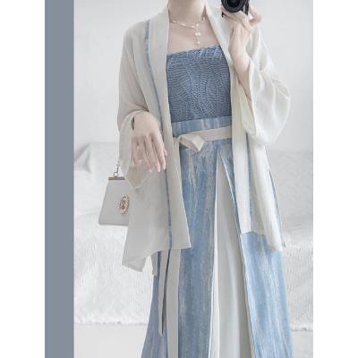 蓝色夏季宋制三裥裙女2024新款新中式改良仙气古装汉服日常可穿