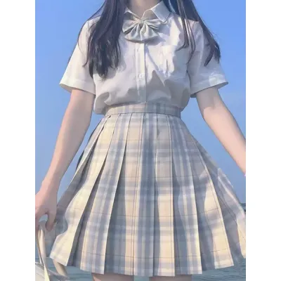 柠檬海盐jk制服裙原创正版校供格裙百褶裙套装日系学院风半身裙子