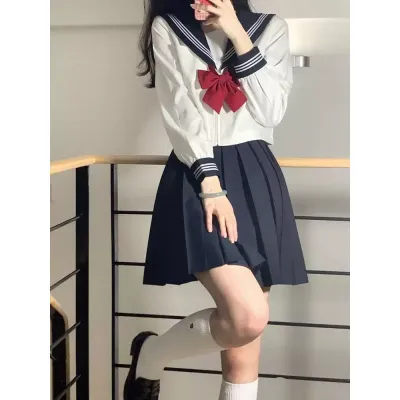 水手服jk制服裙原创正版白三本基础款日系学院风秋季短裙子套装女