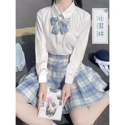 jk制服套装原创冰淇淋格裙正版秋季学院风校供百褶裙半身裙裙子女