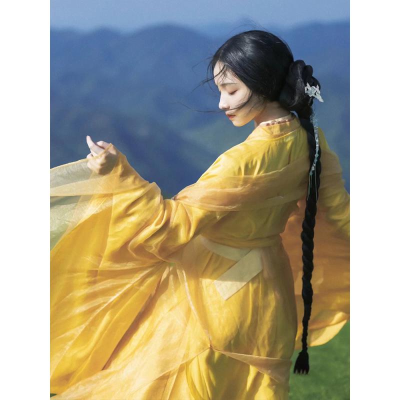 夕洛茜汉服古装女2023新款魏晋风超仙交领襦裙古典舞蹈连衣裙全套
