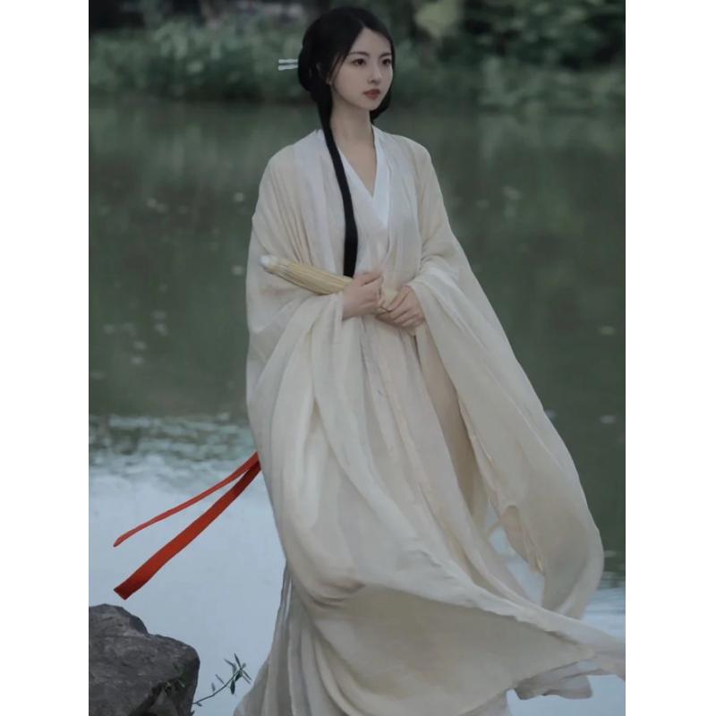 清冷系汉服女魏晋制全套古装香槟色魏晋风广袖流仙裙超仙飘逸夏季