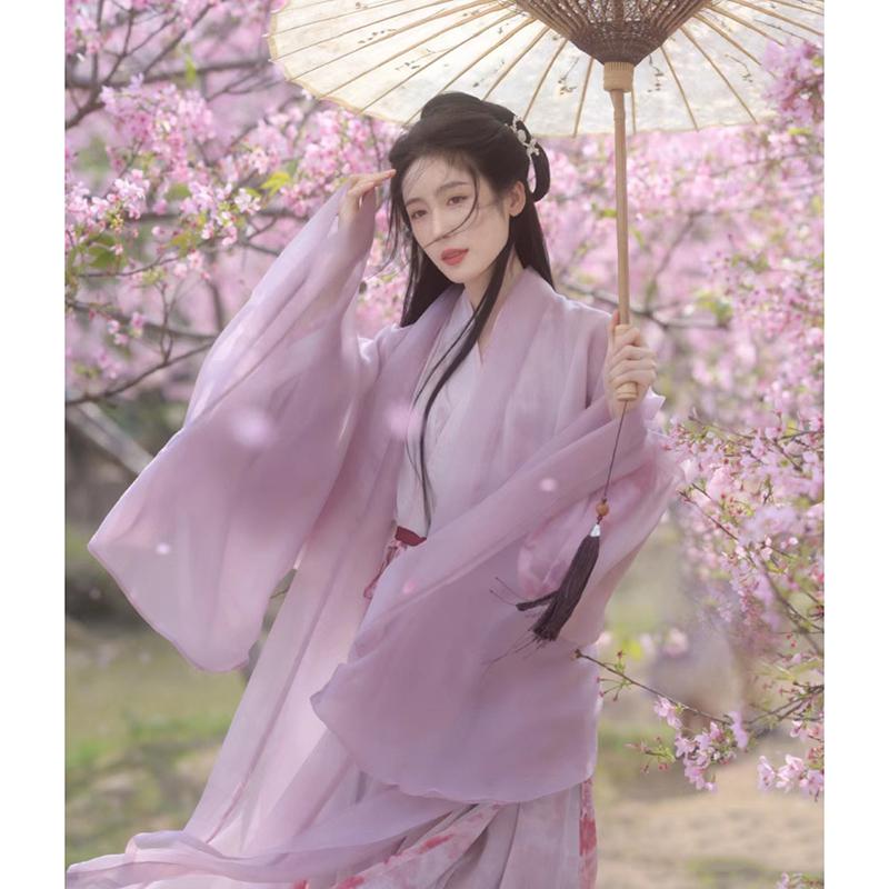 紫色汉服女魏晋南北朝仙气飘逸古装交领齐腰广袖流仙裙中国风套装