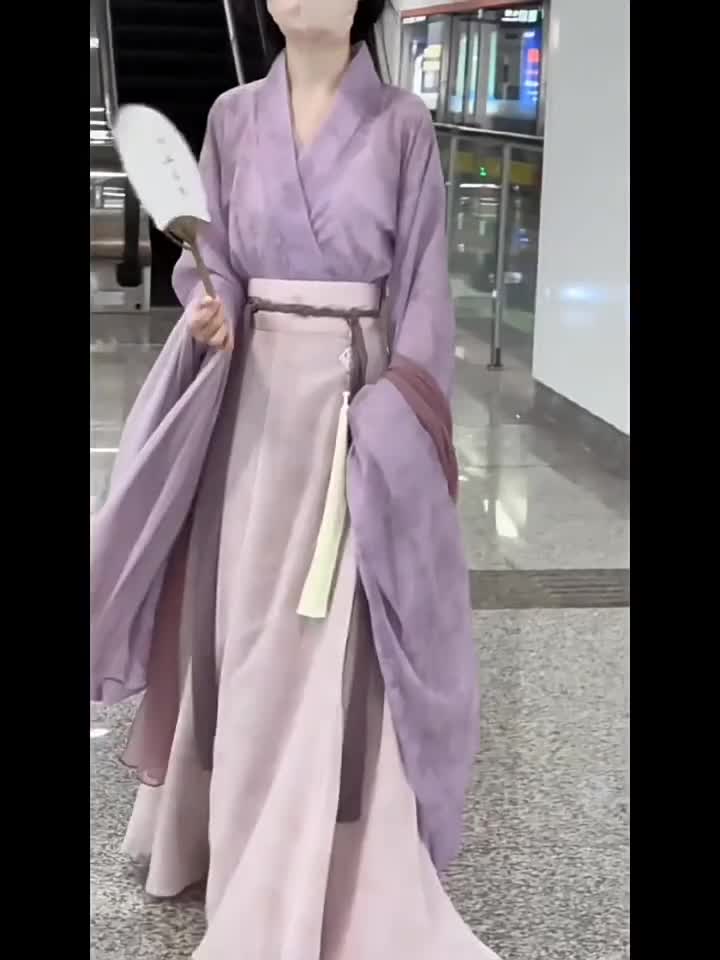 汉服女2024新款成人魏晋风古装八破裙紫色仙气古风襦裙套装小个子