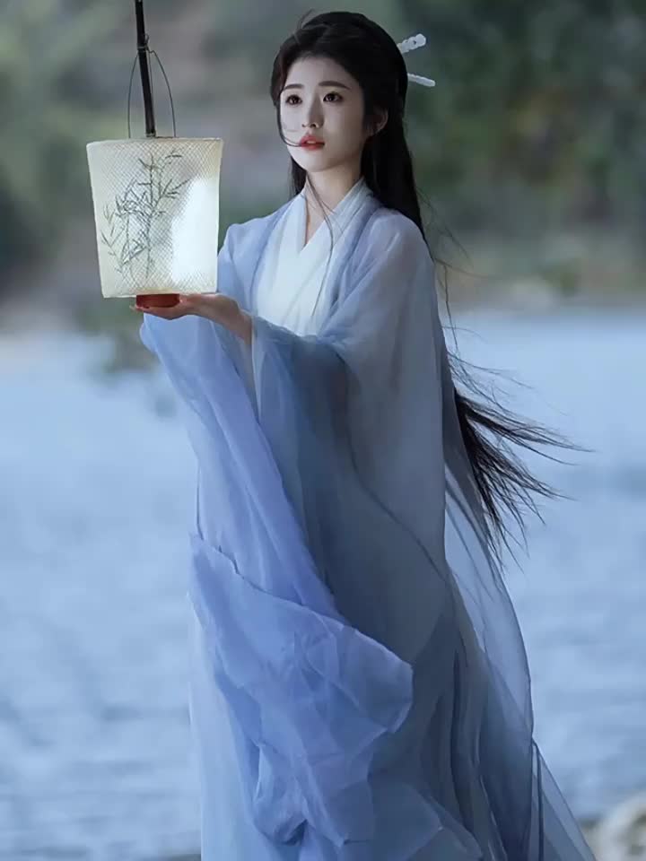 蓝色汉服女秋季魏晋制南北朝古装清冷感绝美上班穿襦裙超仙气飘逸
