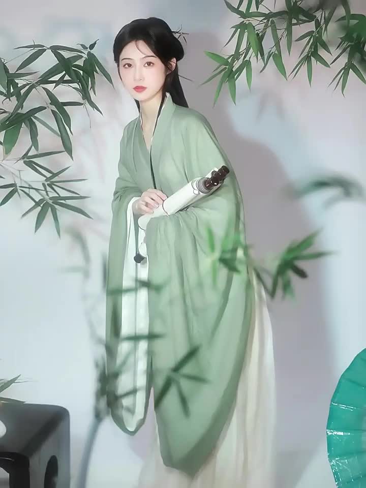 绿色汉服女款秋季魏晋风直裾古装广袖流仙裙改良襦裙古风2024新款