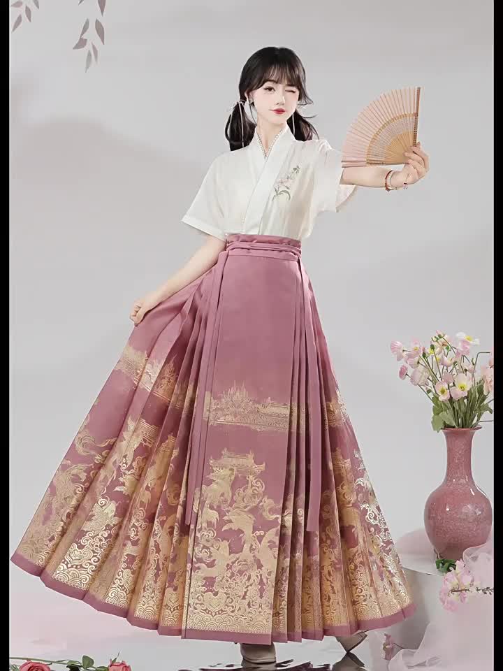 素羽华裳梦鲤 新款明制汉服女马面裙织金纱新中式上衣夏季款套装